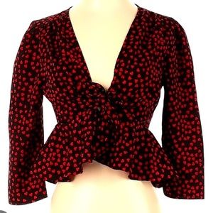 Nic & Jo red and black peplum tie front top